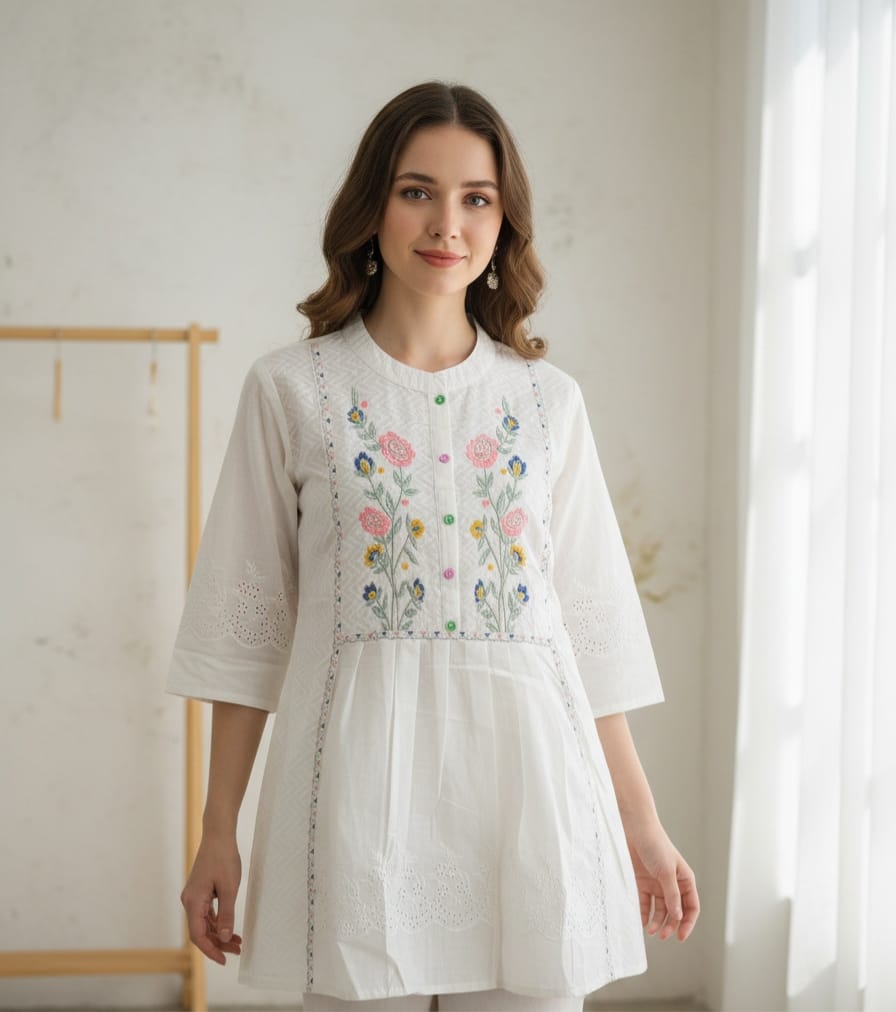 Embroidered Cotton Short Kurti