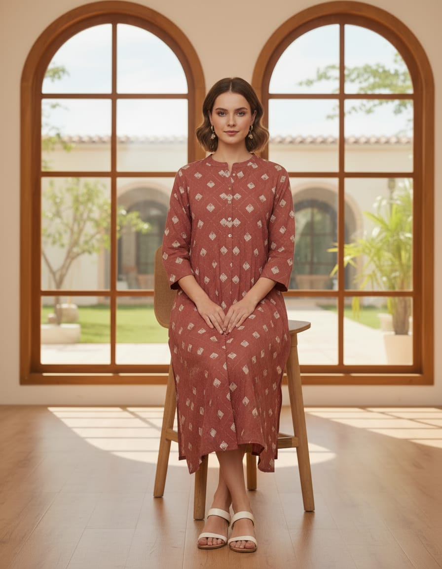 Rust Cotton Kurta